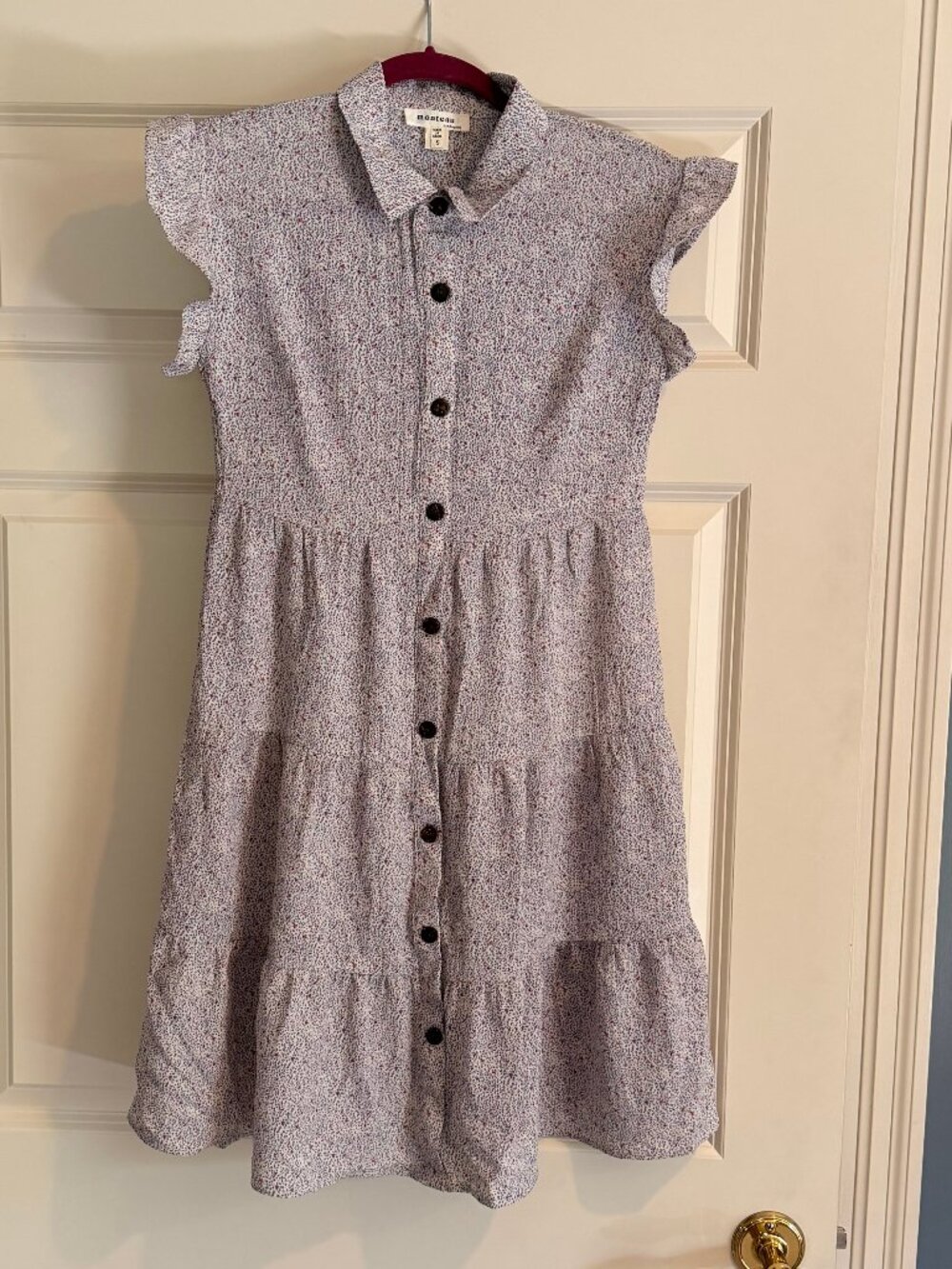 Monteau Ruffle Sleeve Button Front Short Tiered Dress